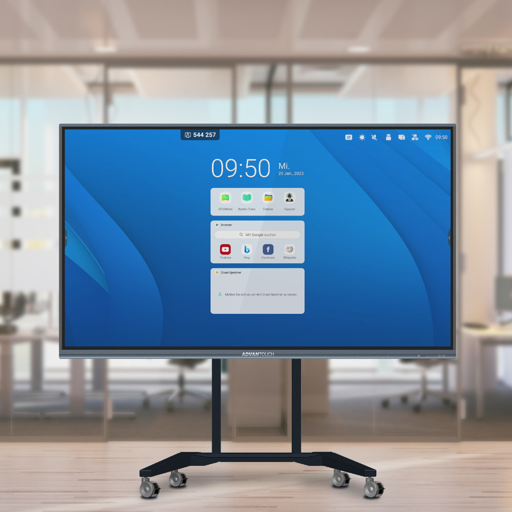 Advantouch Display mit Rolllenständer - Professionelle Displays auf Rollen für Bildung, Ausbildungsräume, Schulungsräume, Seminarräume und Klassenzimmer - ppm-stuttgart - Vertrieb für die Region Stuttgart und Berlin