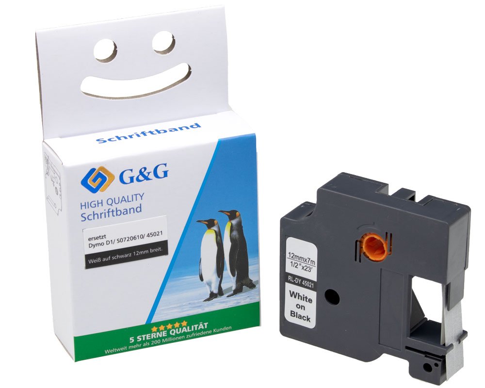 G&G 15573 Kompatibel mit Dymo D1 45021 S0720610 Schriftbandkassette weiß auf  schwarz 12mm ppm-stuttgart Berlin