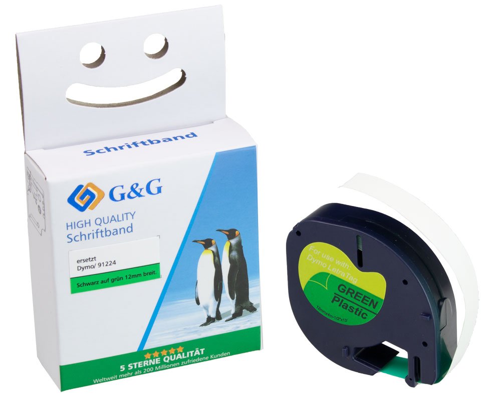 G&G 15578 Kompatibel mit Dymo 91224 S0721690 Schriftbandkassette schwarz auf grün 12mm ppm-stuttgart Berlin