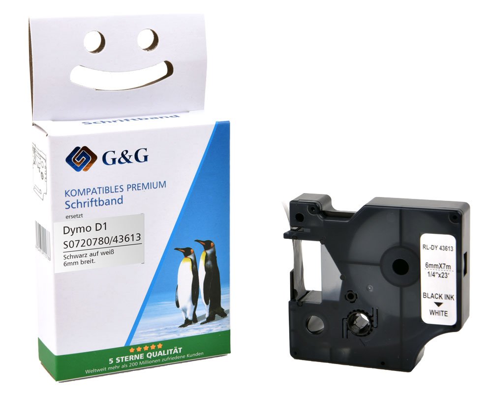 G&G 15568 Kompatibel mit Dymo D1 43613 S0720780 Schriftbandkassette schwarz auf weiss 6mm ppm-stuttgart Berlin