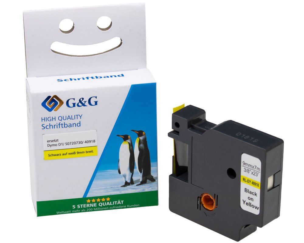 G&G 15567 Kompatibel mit Dymo D1 40918 S0720730 Schriftbandkassette schwarz auf gelb 9mm ppm-stuttgart Berlin